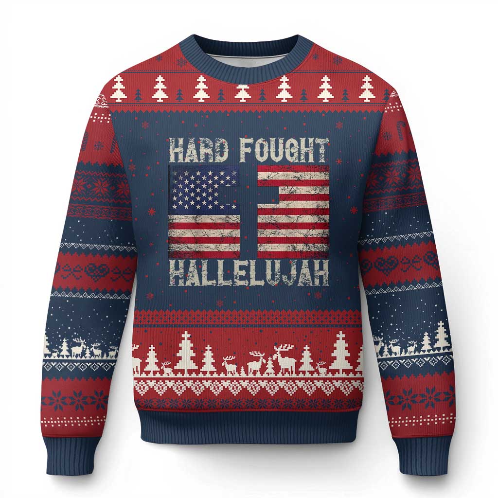 Hard Fought Hallelujah Ugly Christmas Sweater Patriotic Christian Faith American Flag - Wonder Print Shop