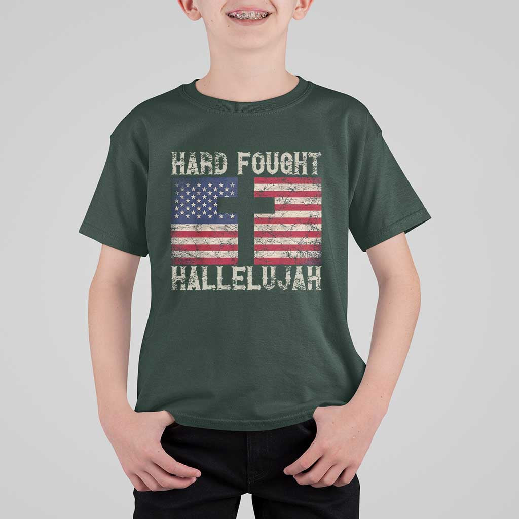 Hard Fought Hallelujah T Shirt For Kid Patriotic Christian Faith American Flag - Wonder Print Shop