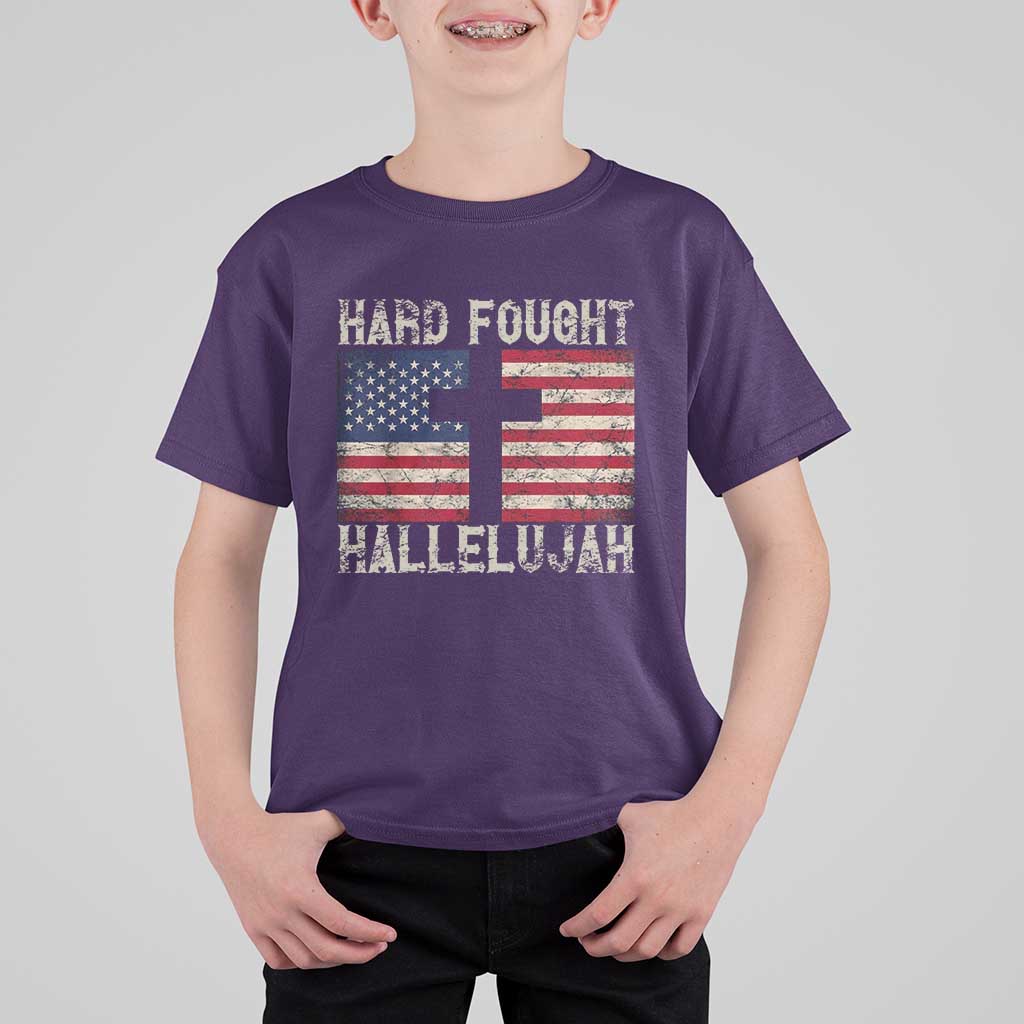 Hard Fought Hallelujah T Shirt For Kid Patriotic Christian Faith American Flag - Wonder Print Shop