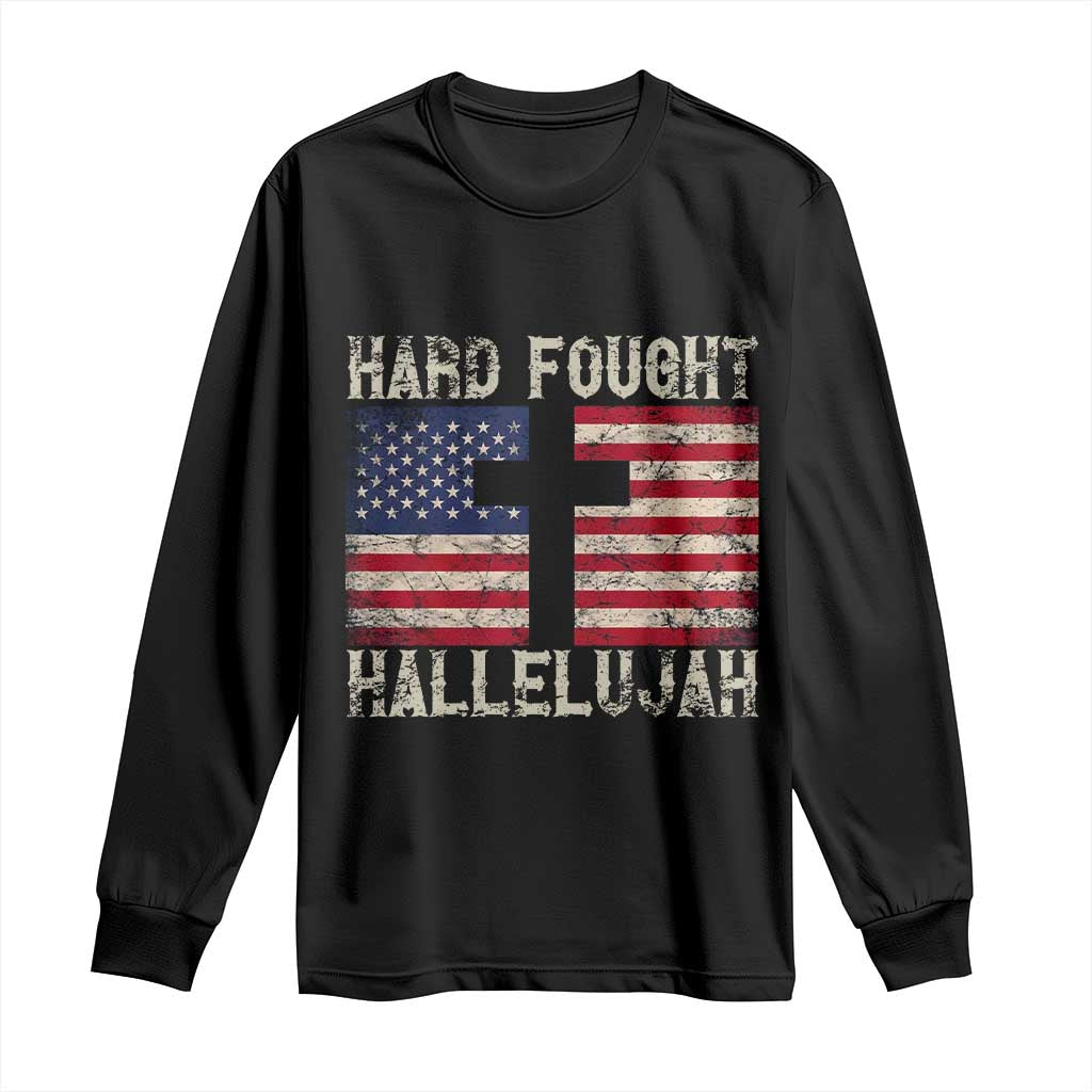 Hard Fought Hallelujah Long Sleeve Shirt Patriotic Christian Faith American Flag - Wonder Print Shop