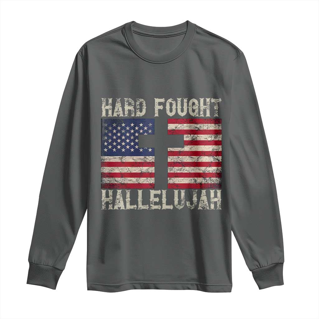 Hard Fought Hallelujah Long Sleeve Shirt Patriotic Christian Faith American Flag - Wonder Print Shop