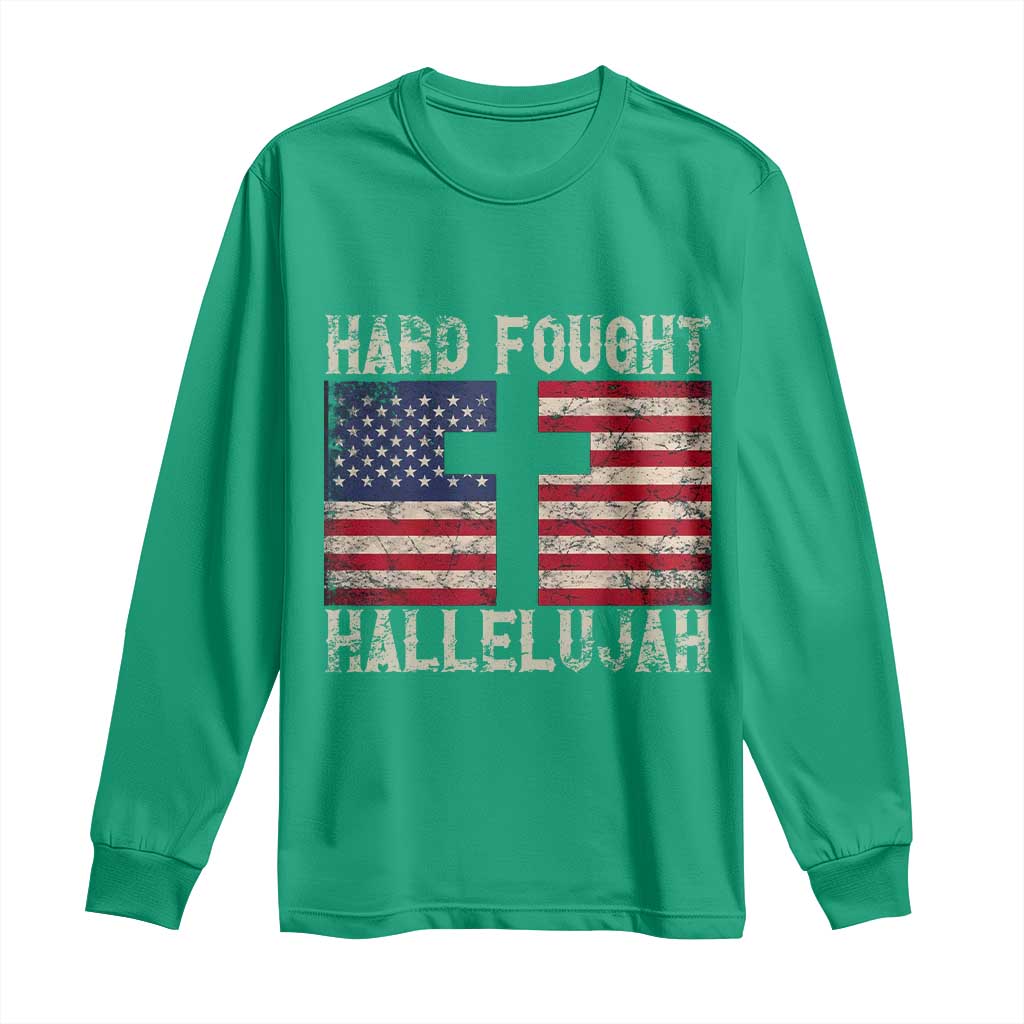 Hard Fought Hallelujah Long Sleeve Shirt Patriotic Christian Faith American Flag - Wonder Print Shop