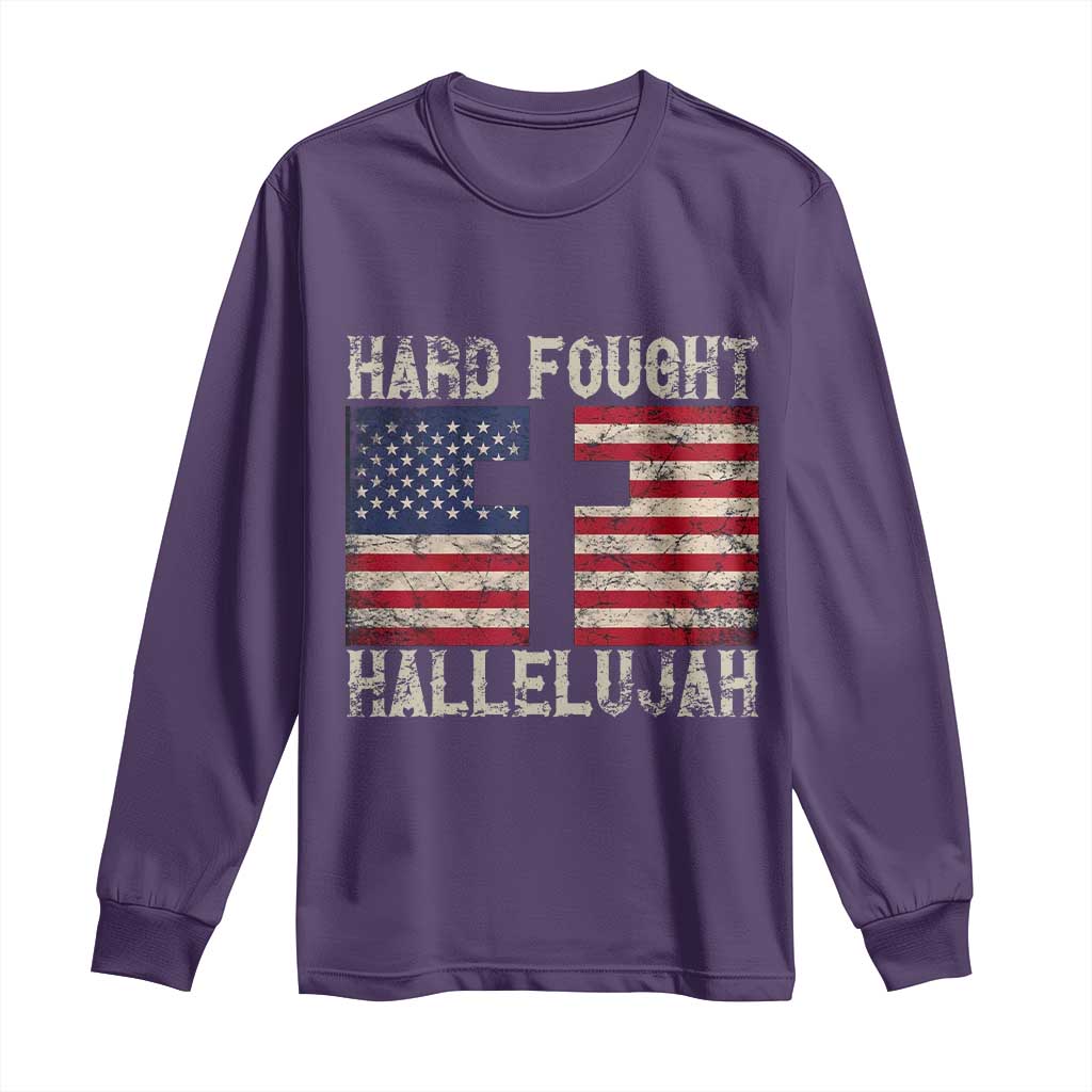Hard Fought Hallelujah Long Sleeve Shirt Patriotic Christian Faith American Flag - Wonder Print Shop