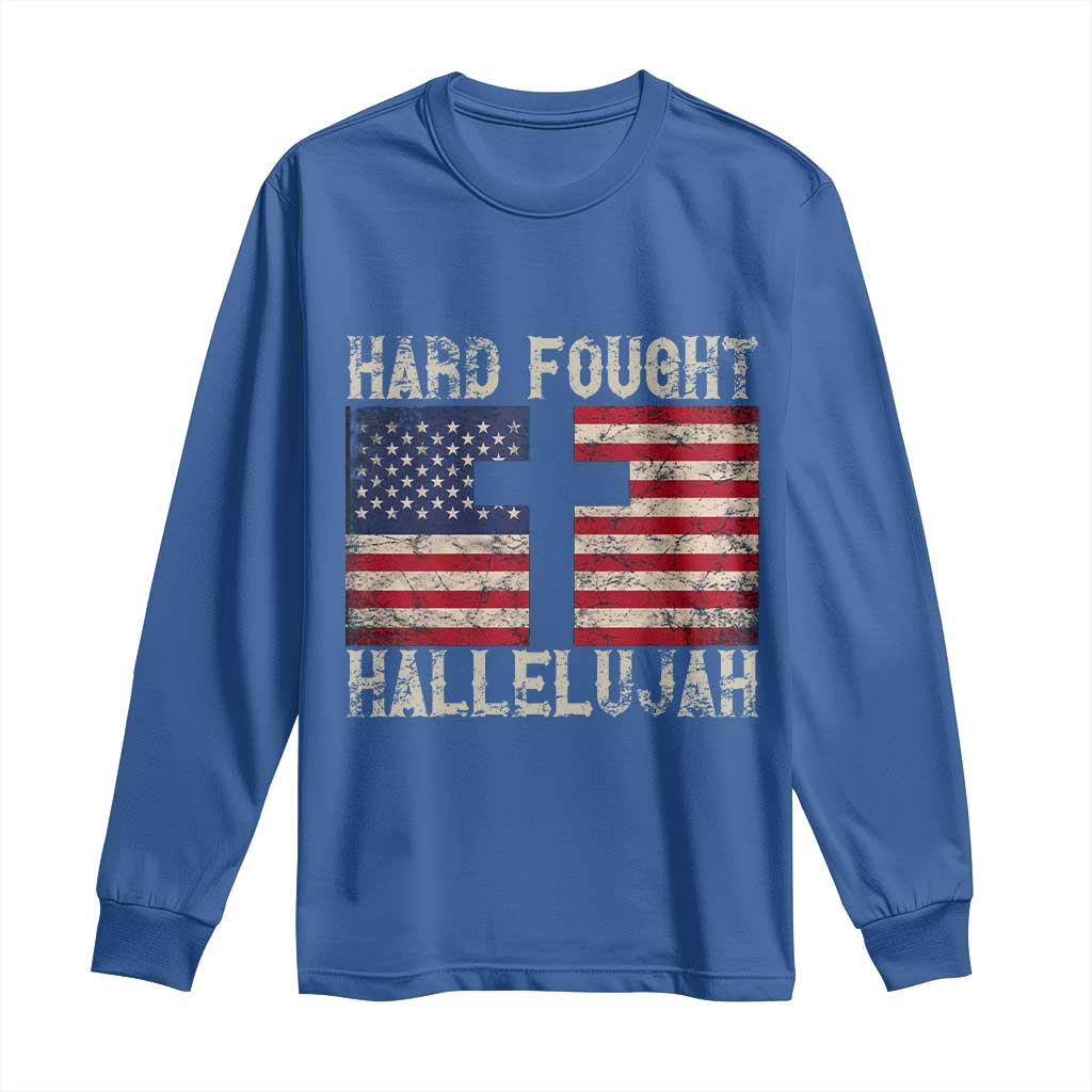 Hard Fought Hallelujah Long Sleeve Shirt Patriotic Christian Faith American Flag - Wonder Print Shop