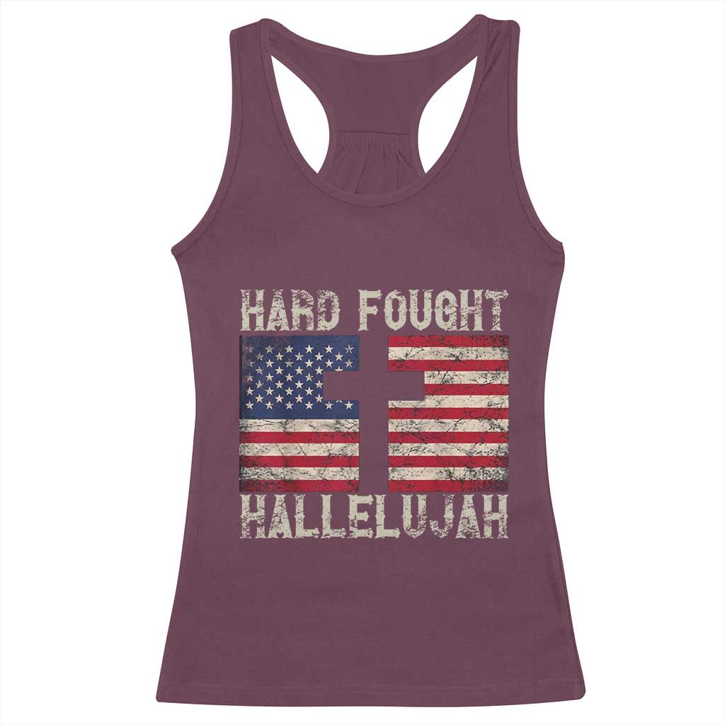 Hard Fought Hallelujah Racerback Tank Top Patriotic Christian Faith American Flag - Wonder Print Shop