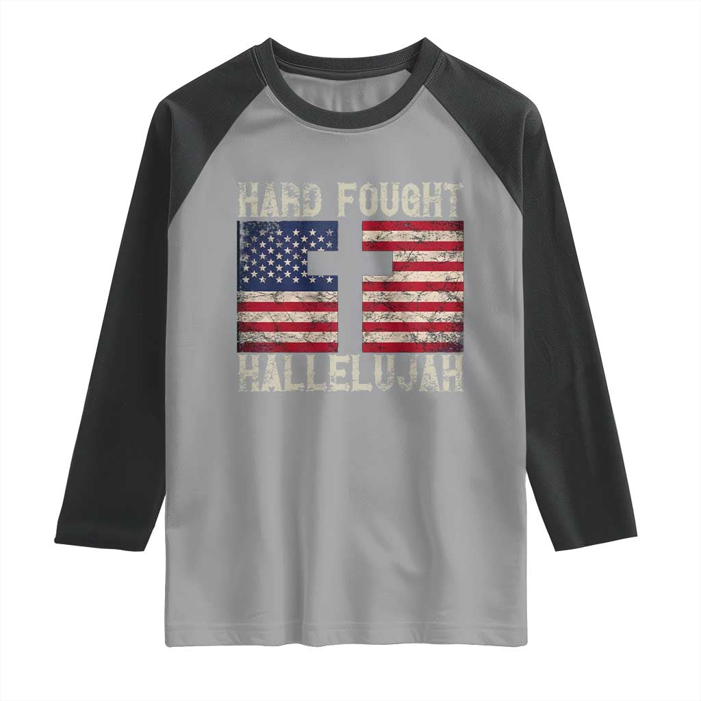 Hard Fought Hallelujah Raglan Shirt Patriotic Christian Faith American Flag - Wonder Print Shop