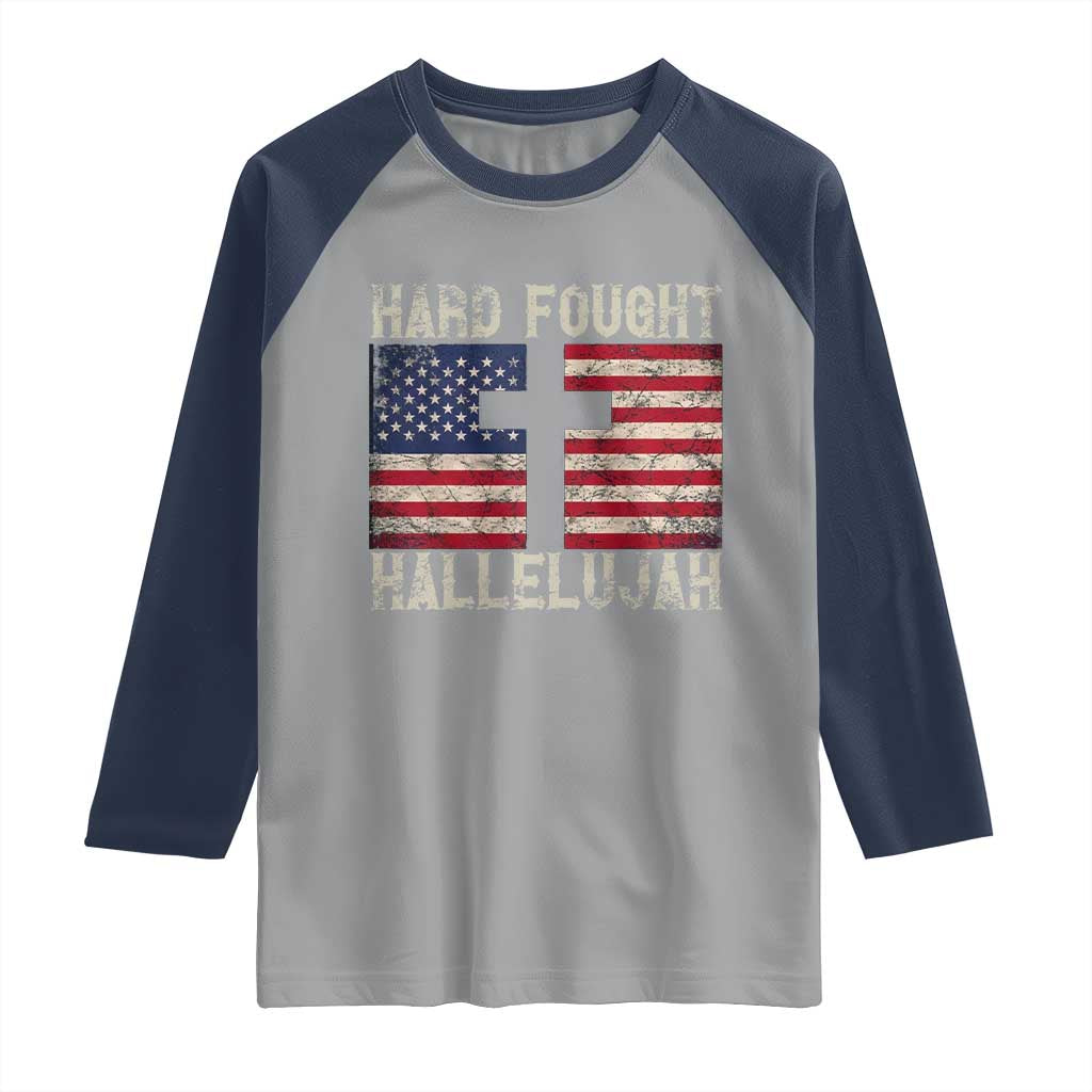 Hard Fought Hallelujah Raglan Shirt Patriotic Christian Faith American Flag - Wonder Print Shop