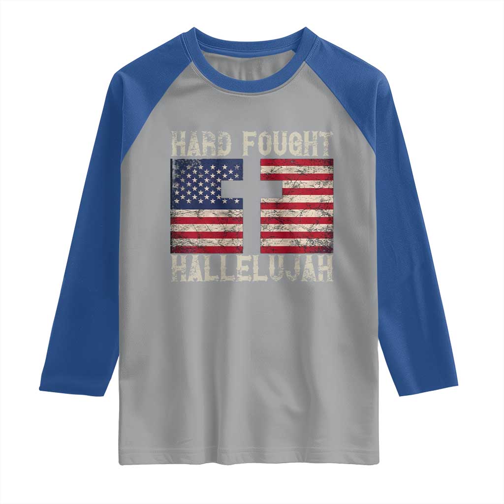 Hard Fought Hallelujah Raglan Shirt Patriotic Christian Faith American Flag - Wonder Print Shop