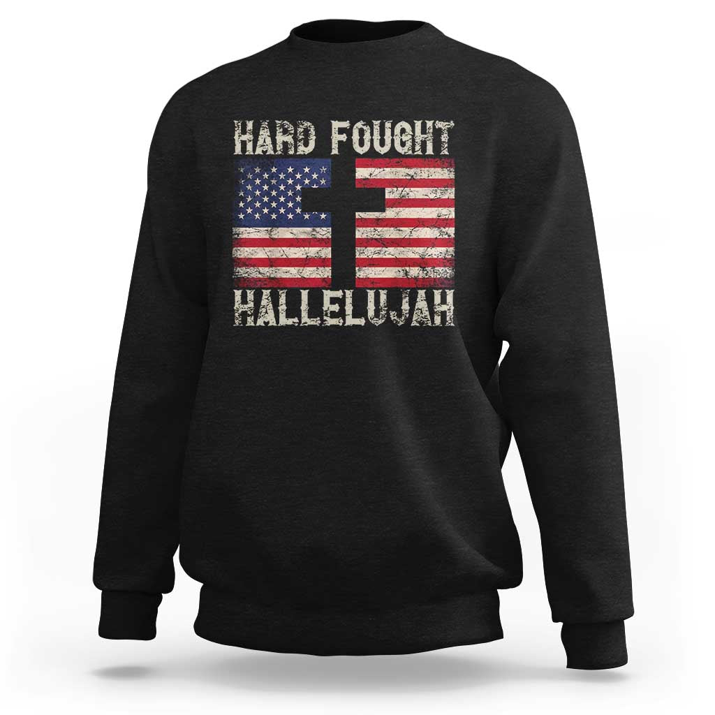 Hard Fought Hallelujah Sweatshirt Patriotic Christian Faith American Flag - Wonder Print Shop