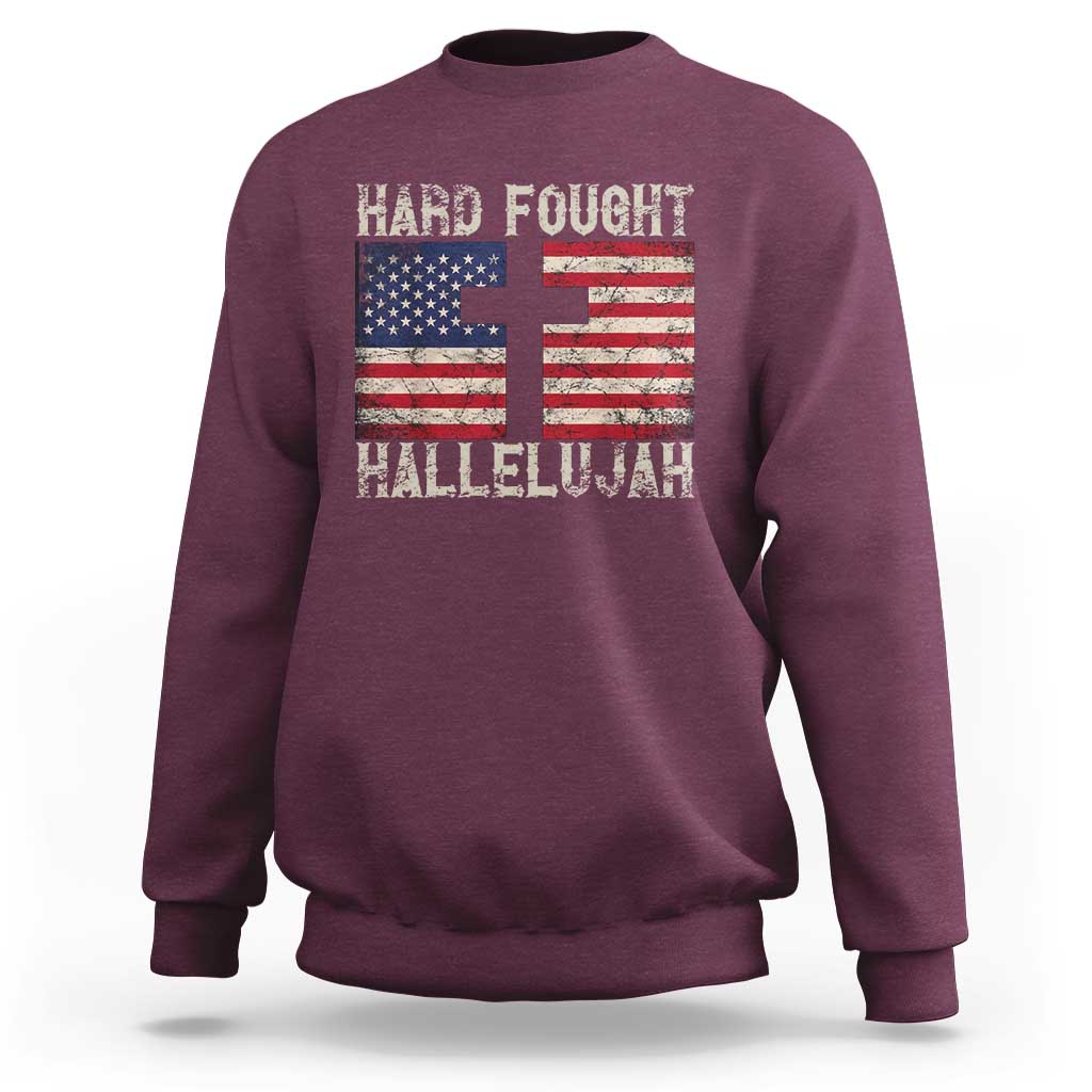 Hard Fought Hallelujah Sweatshirt Patriotic Christian Faith American Flag - Wonder Print Shop
