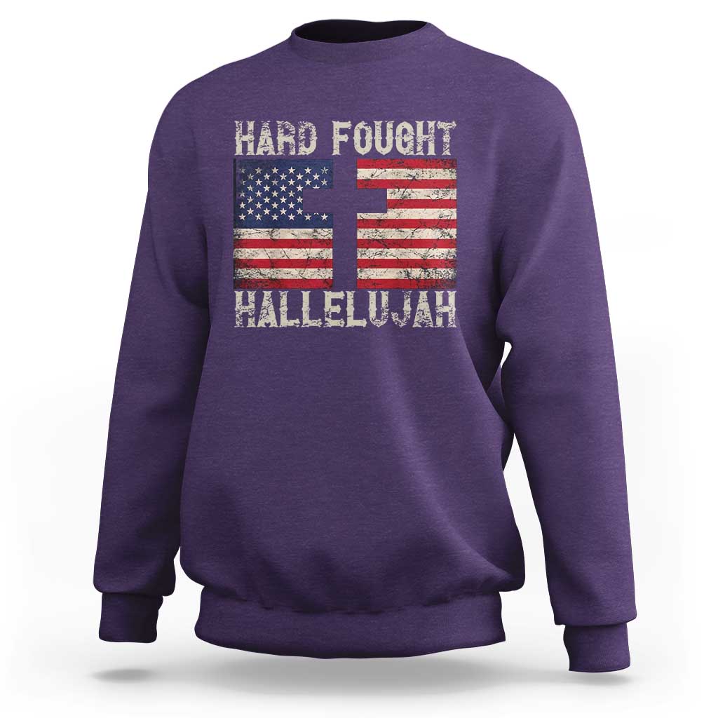 Hard Fought Hallelujah Sweatshirt Patriotic Christian Faith American Flag - Wonder Print Shop