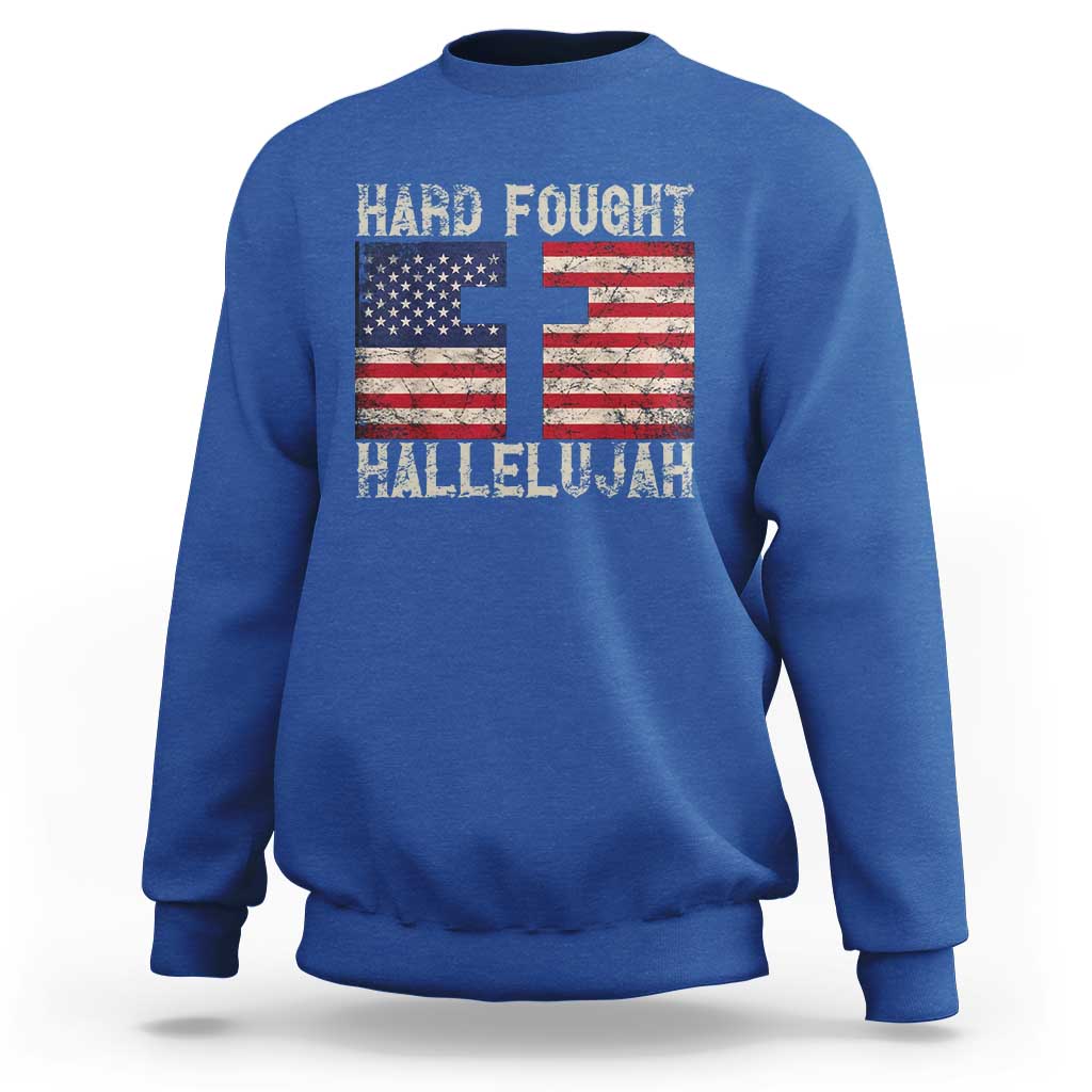 Hard Fought Hallelujah Sweatshirt Patriotic Christian Faith American Flag - Wonder Print Shop