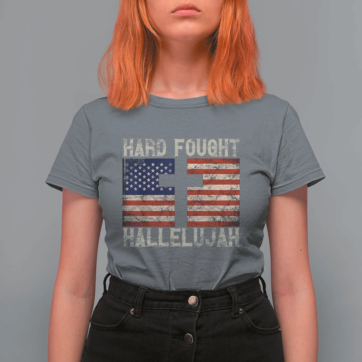 Hard Fought Hallelujah T Shirt For Women Patriotic Christian Faith American Flag - Wonder Print Shop