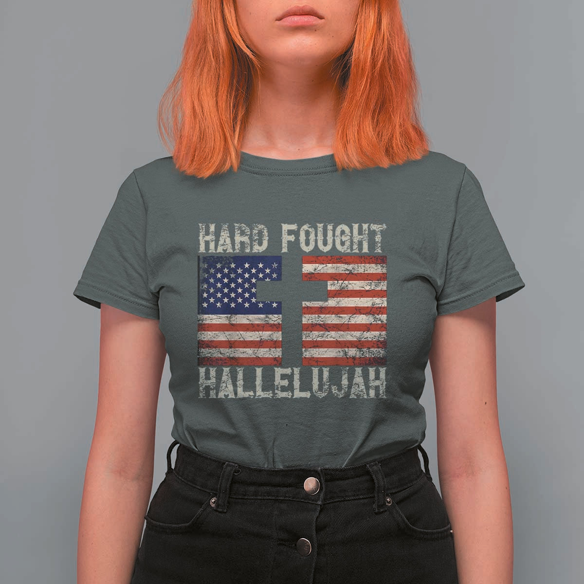 Hard Fought Hallelujah T Shirt For Women Patriotic Christian Faith American Flag - Wonder Print Shop