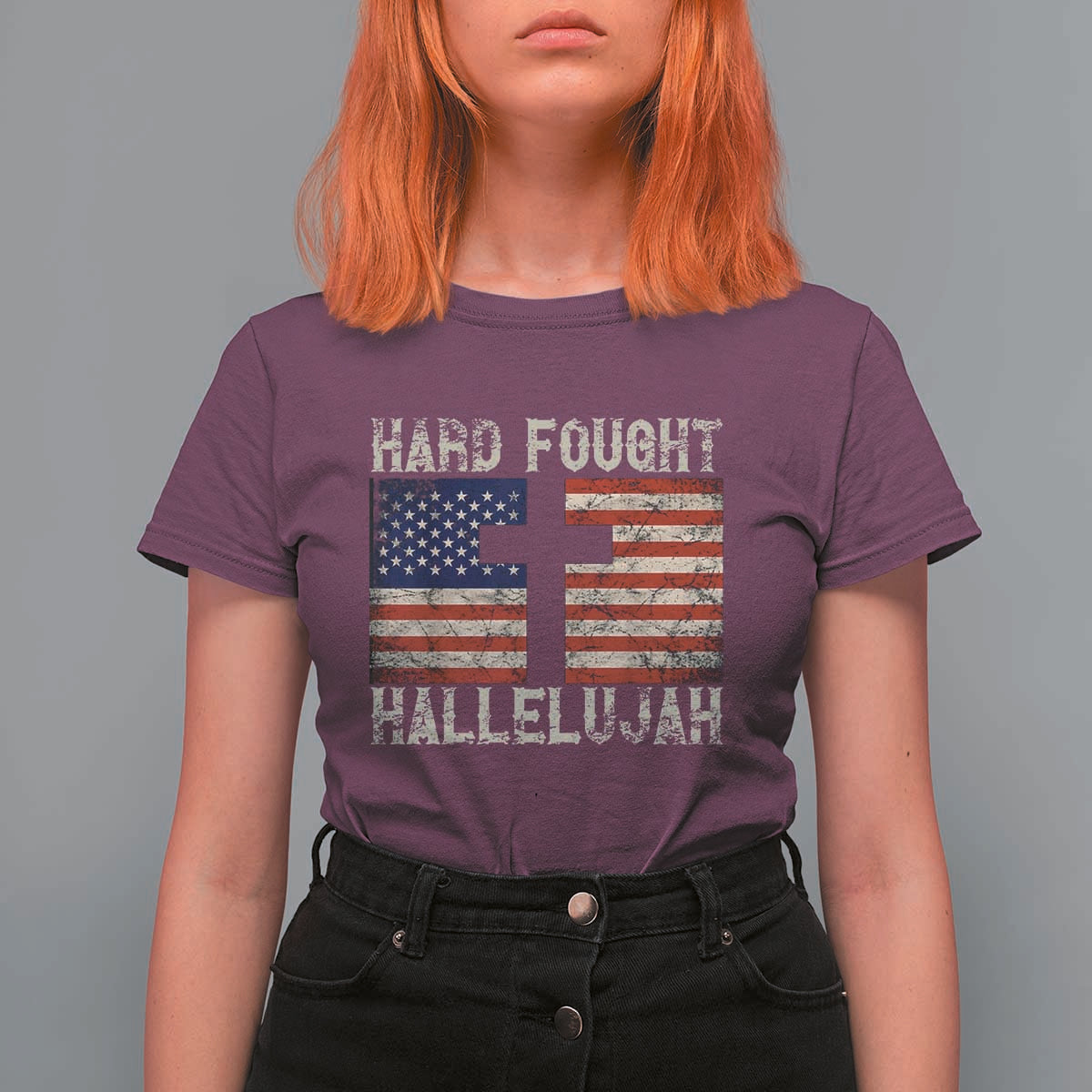 Hard Fought Hallelujah T Shirt For Women Patriotic Christian Faith American Flag - Wonder Print Shop