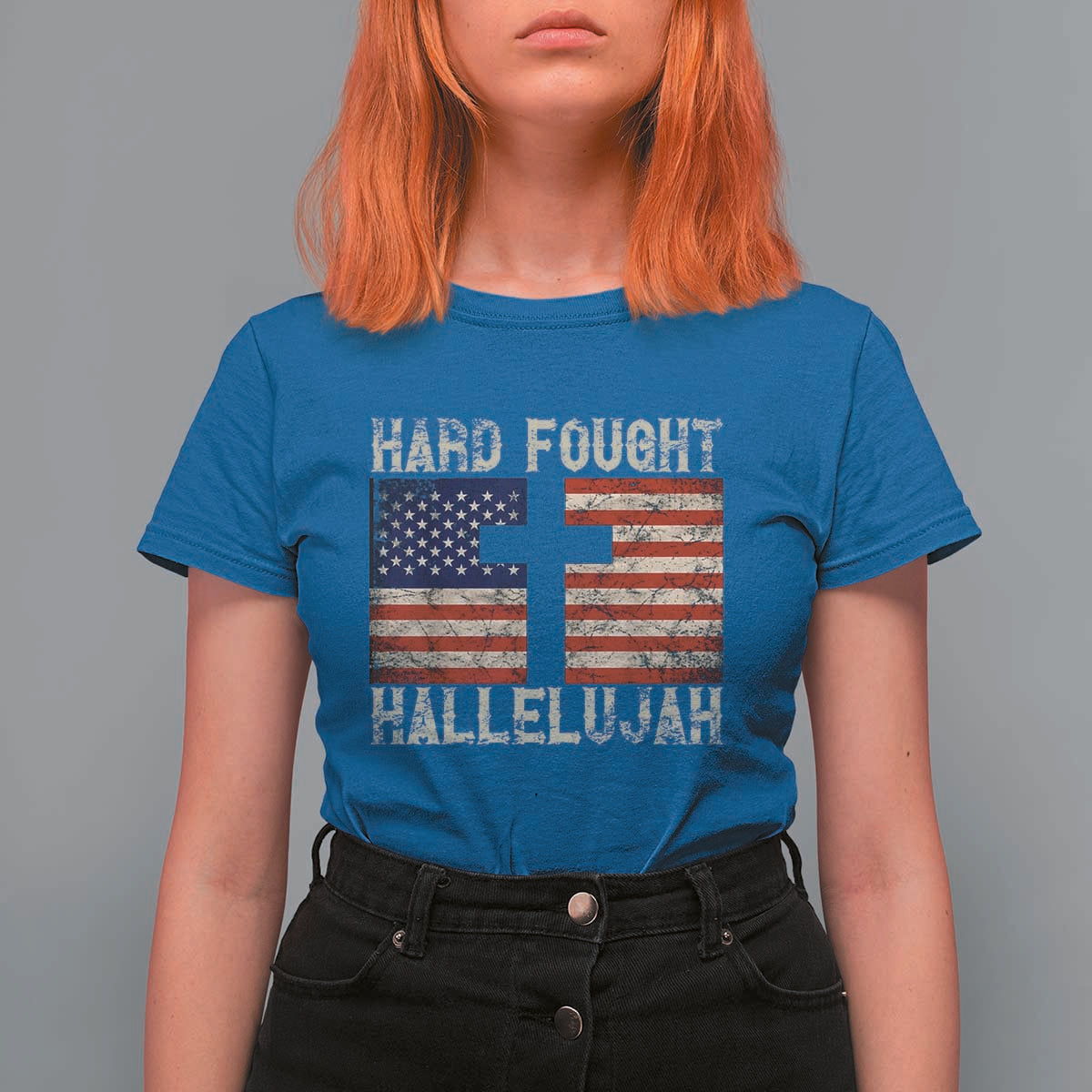 Hard Fought Hallelujah T Shirt For Women Patriotic Christian Faith American Flag - Wonder Print Shop