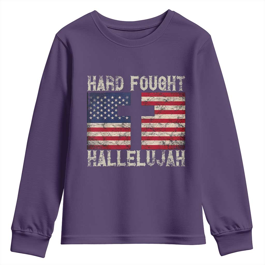 Hard Fought Hallelujah Youth Sweatshirt Patriotic Christian Faith American Flag - Wonder Print Shop