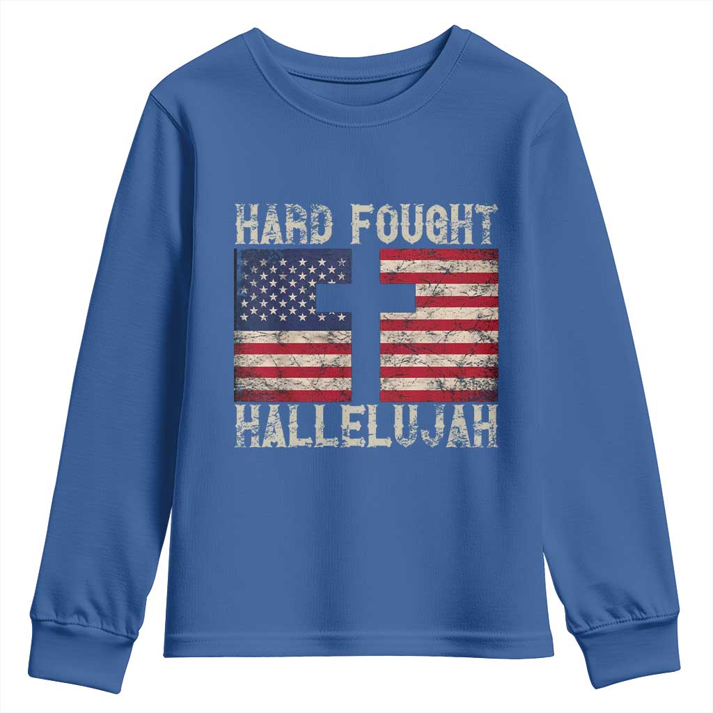 Hard Fought Hallelujah Youth Sweatshirt Patriotic Christian Faith American Flag - Wonder Print Shop