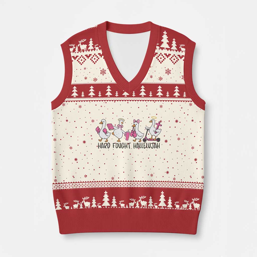 Hard Fought Hallelujah V-Neck Knit Sweater Vest Funny Christian Goose - Wonder Print Shop