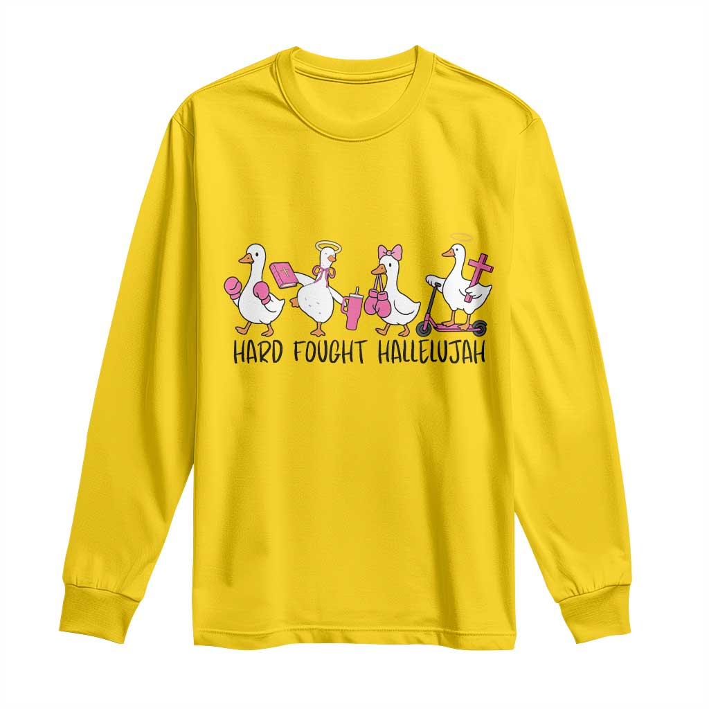 Hard Fought Hallelujah Long Sleeve Shirt Funny Christian Goose - Wonder Print Shop