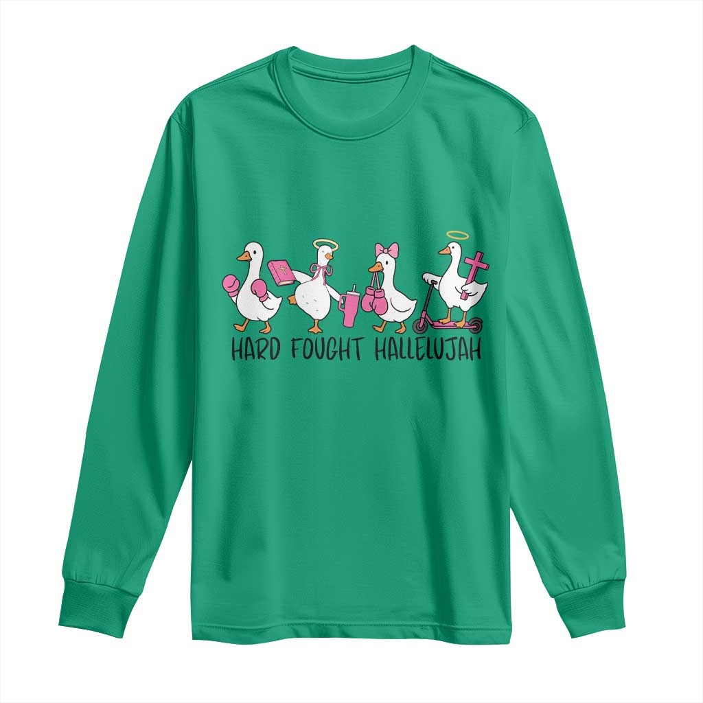 Hard Fought Hallelujah Long Sleeve Shirt Funny Christian Goose - Wonder Print Shop
