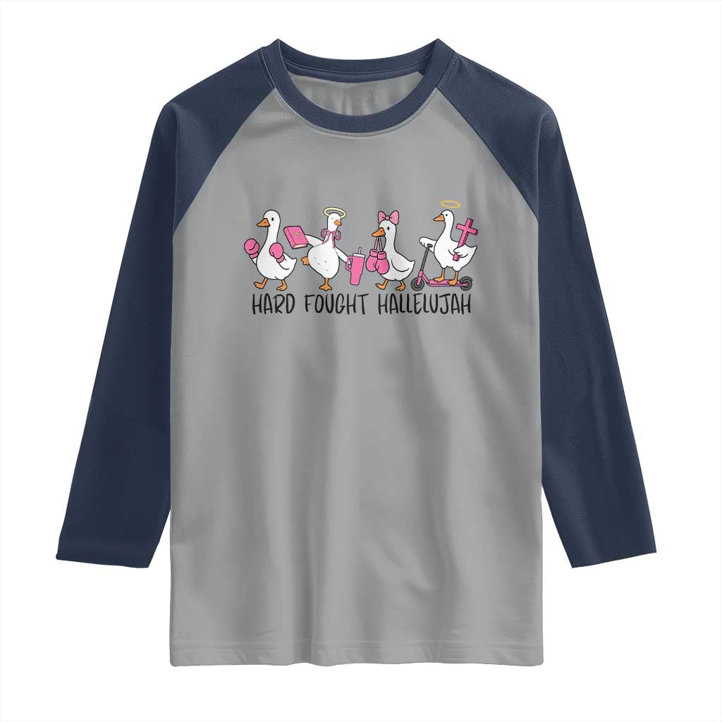 Hard Fought Hallelujah Raglan Shirt Funny Christian Goose - Wonder Print Shop