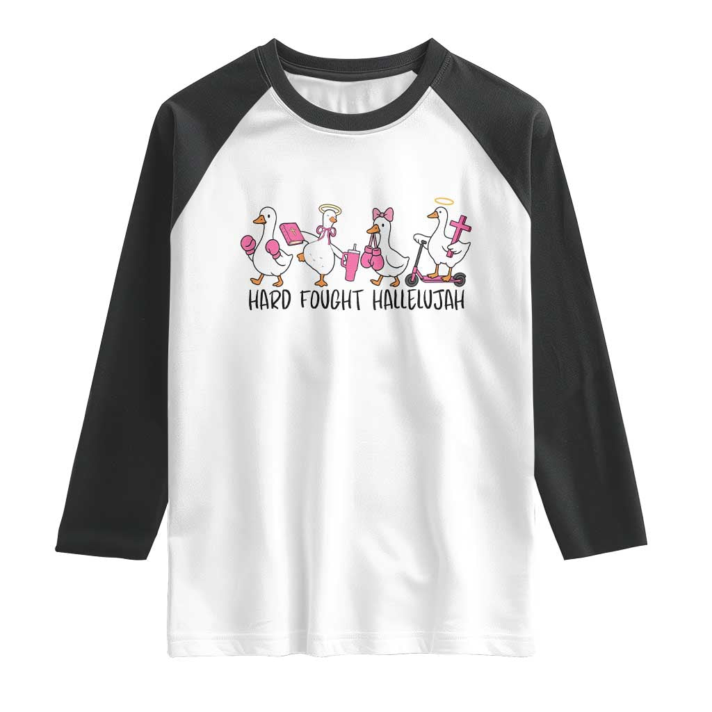 Hard Fought Hallelujah Raglan Shirt Funny Christian Goose - Wonder Print Shop