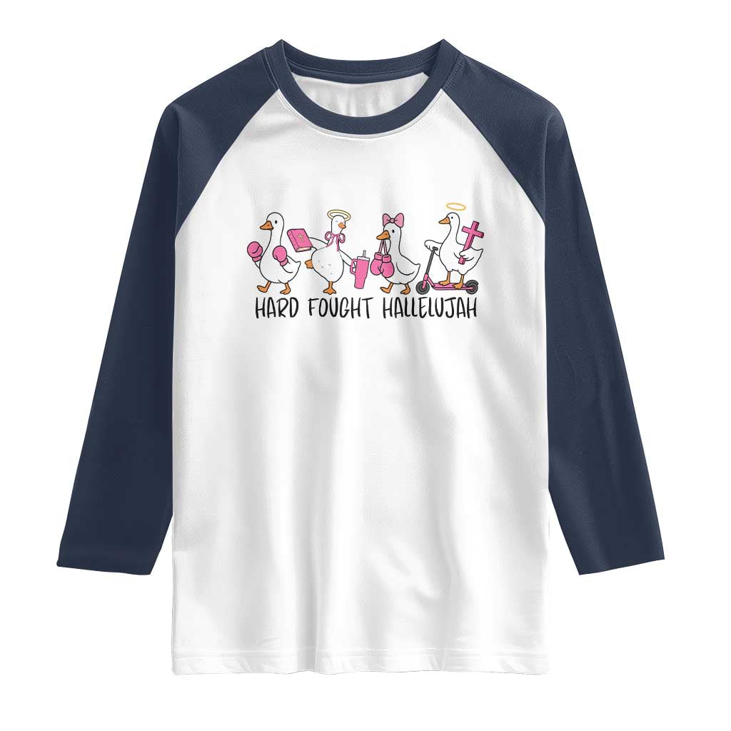 Hard Fought Hallelujah Raglan Shirt Funny Christian Goose - Wonder Print Shop