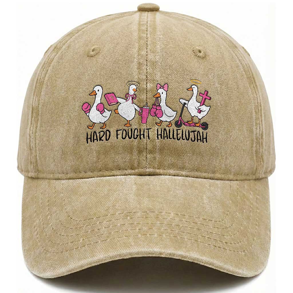 Hard Fought Hallelujah Washed Cotton Baseball Cap Funny Christian Goose