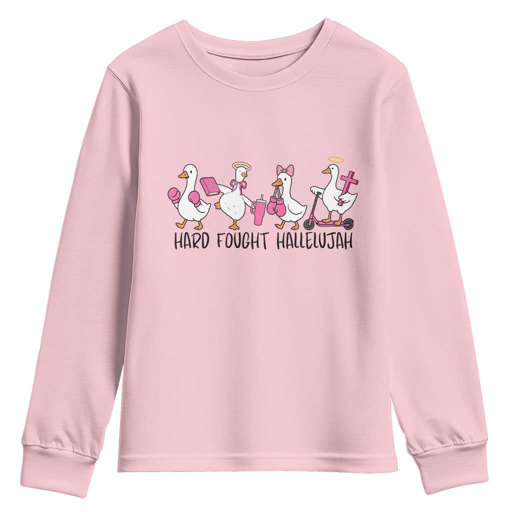 Hard Fought Hallelujah Youth Sweatshirt Funny Christian Goose - Wonder Print Shop