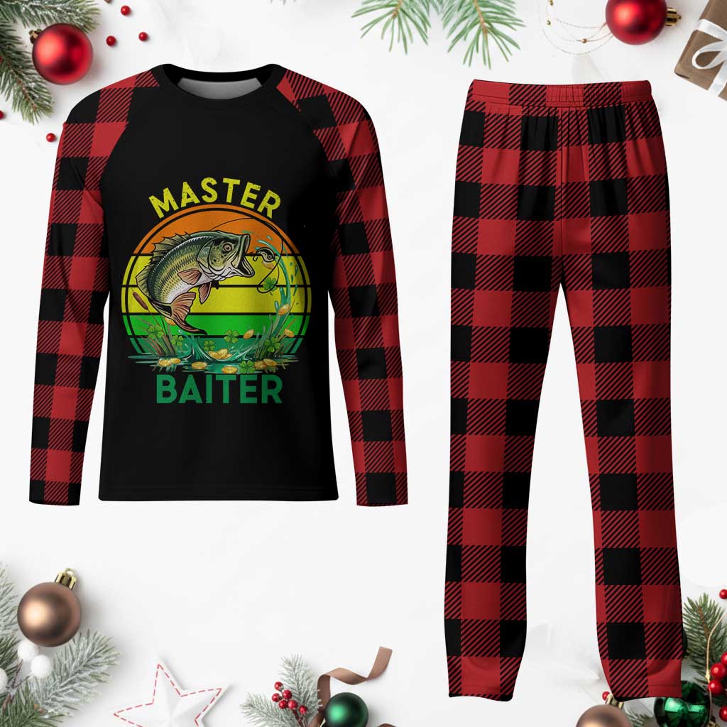 Funny Bass Fishing St Patricks Day Plaid Pajama Set Master Baiter