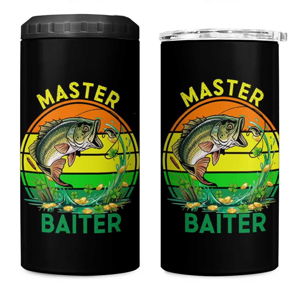 Funny Bass Fishing St Patricks Day 4 in 1 Can Cooler Tumbler Master Baiter