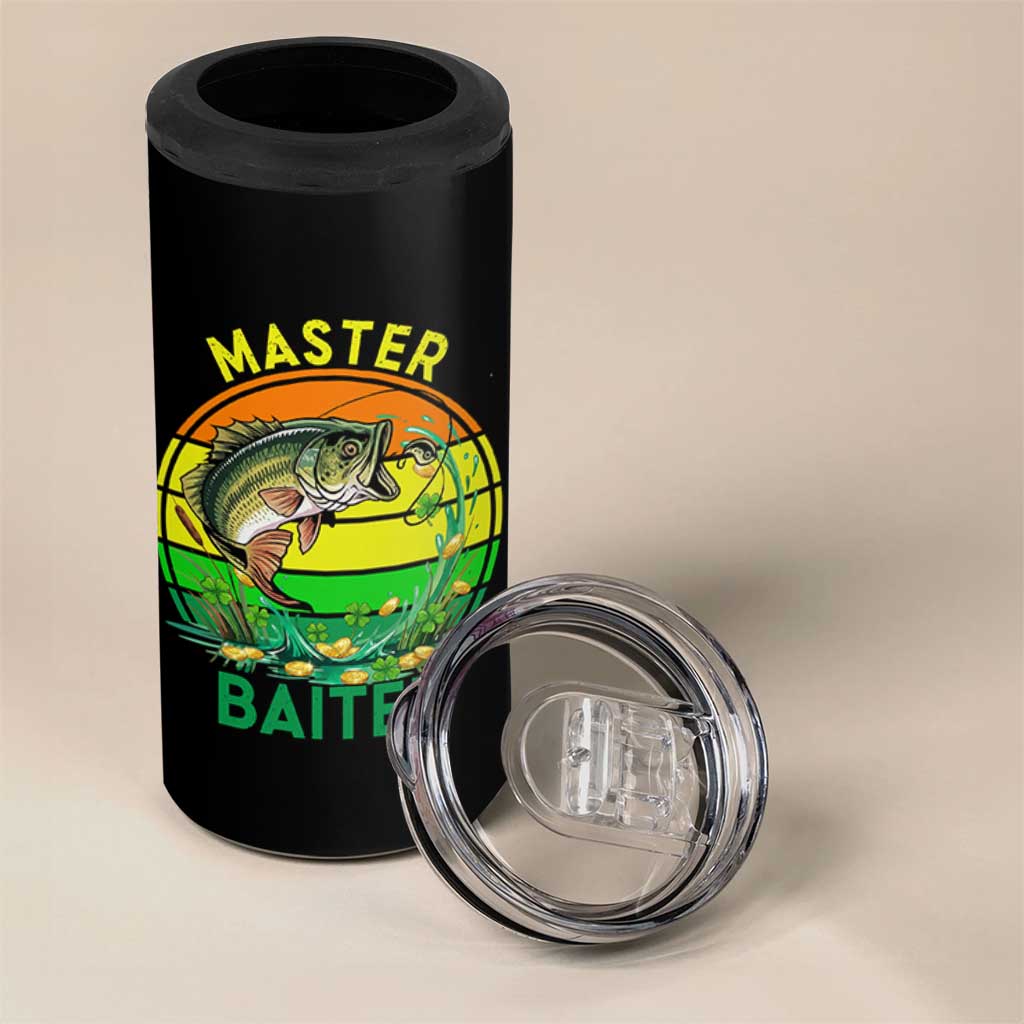 Funny Bass Fishing St Patricks Day 4 in 1 Can Cooler Tumbler Master Baiter
