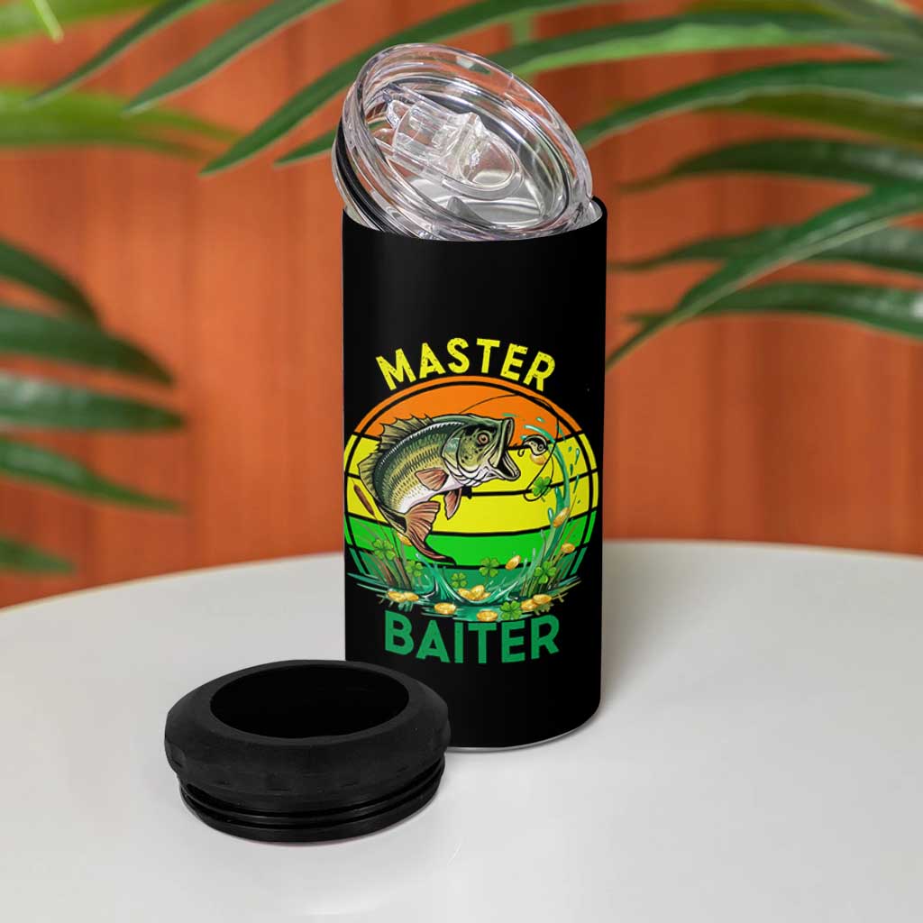 Funny Bass Fishing St Patricks Day 4 in 1 Can Cooler Tumbler Master Baiter