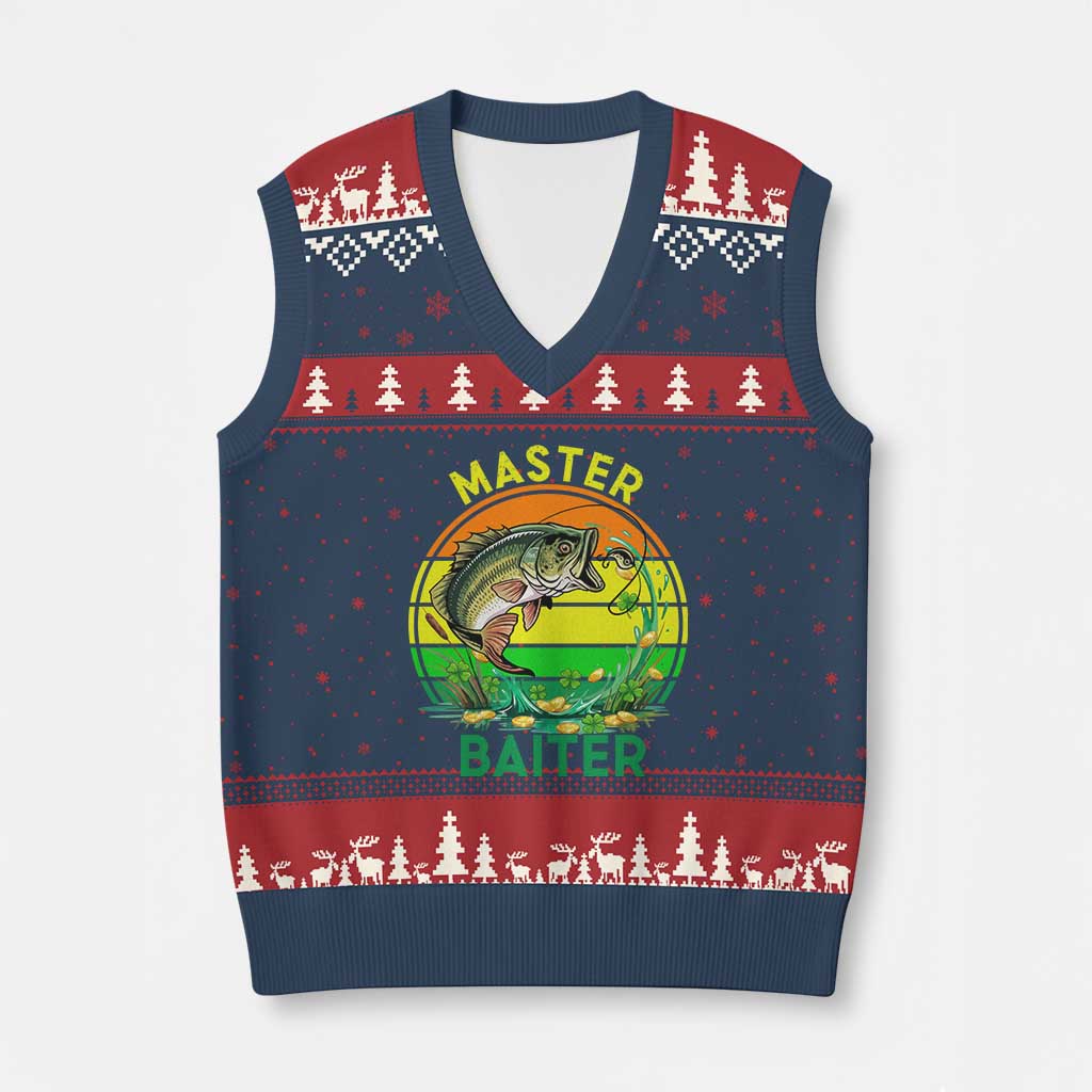 Funny Bass Fishing St Patricks Day V-Neck Knit Sweater Vest Master Baiter