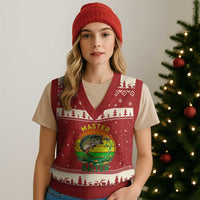 Funny Bass Fishing St Patricks Day V-Neck Knit Sweater Vest Master Baiter