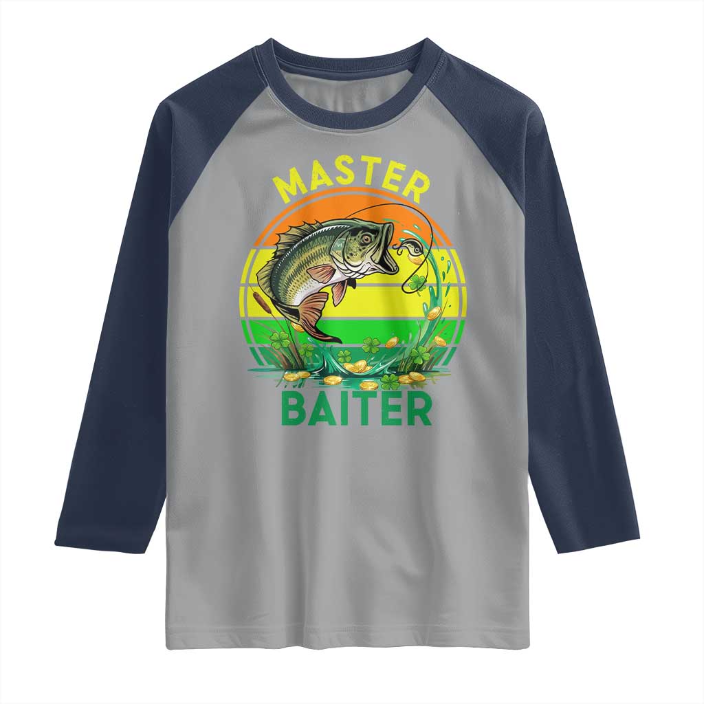 Funny Bass Fishing St Patricks Day Raglan Shirt Master Baiter