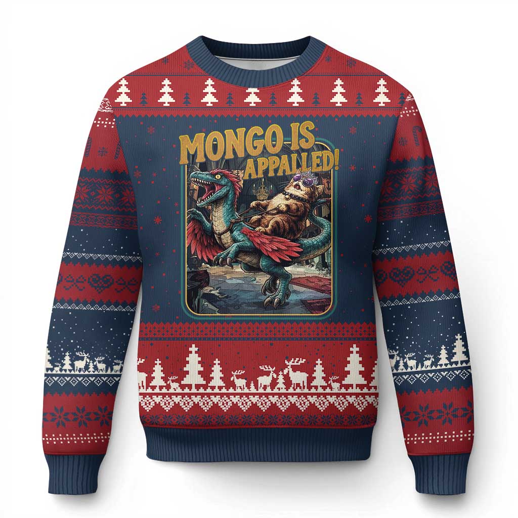 Mongo is Appalled Ugly Christmas Sweater Vintage Princess Donut Riding Mongo