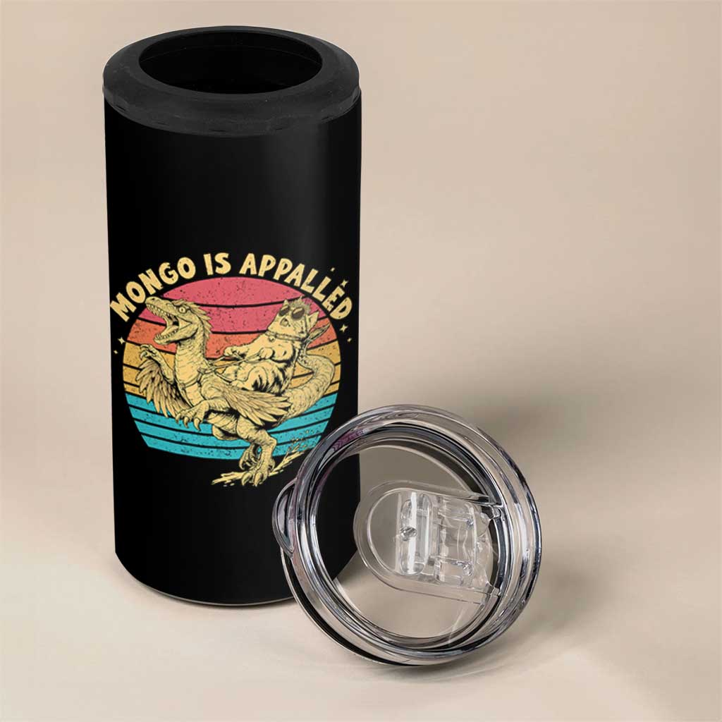 Mongo is Appalled 4 in 1 Can Cooler Tumbler Vintage Princess Cat Riding Dinosaur