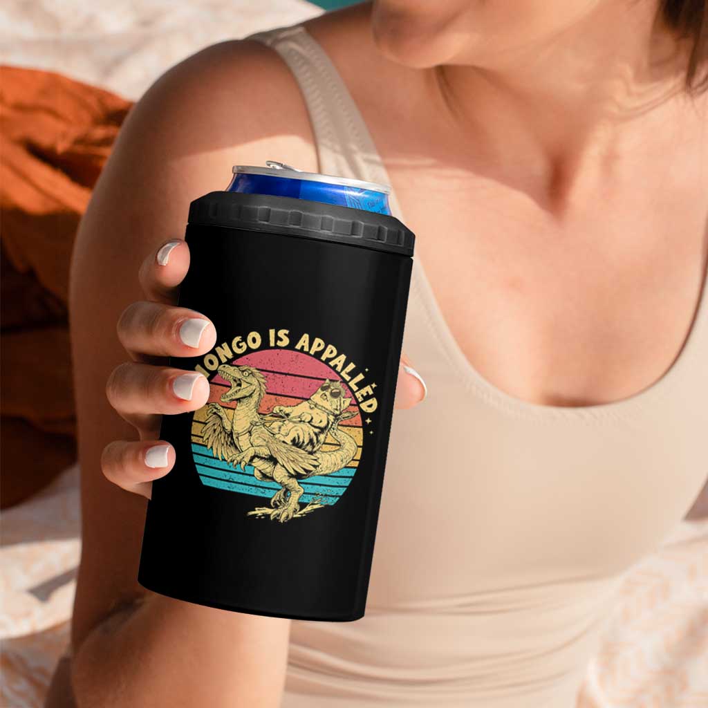 Mongo is Appalled 4 in 1 Can Cooler Tumbler Vintage Princess Cat Riding Dinosaur
