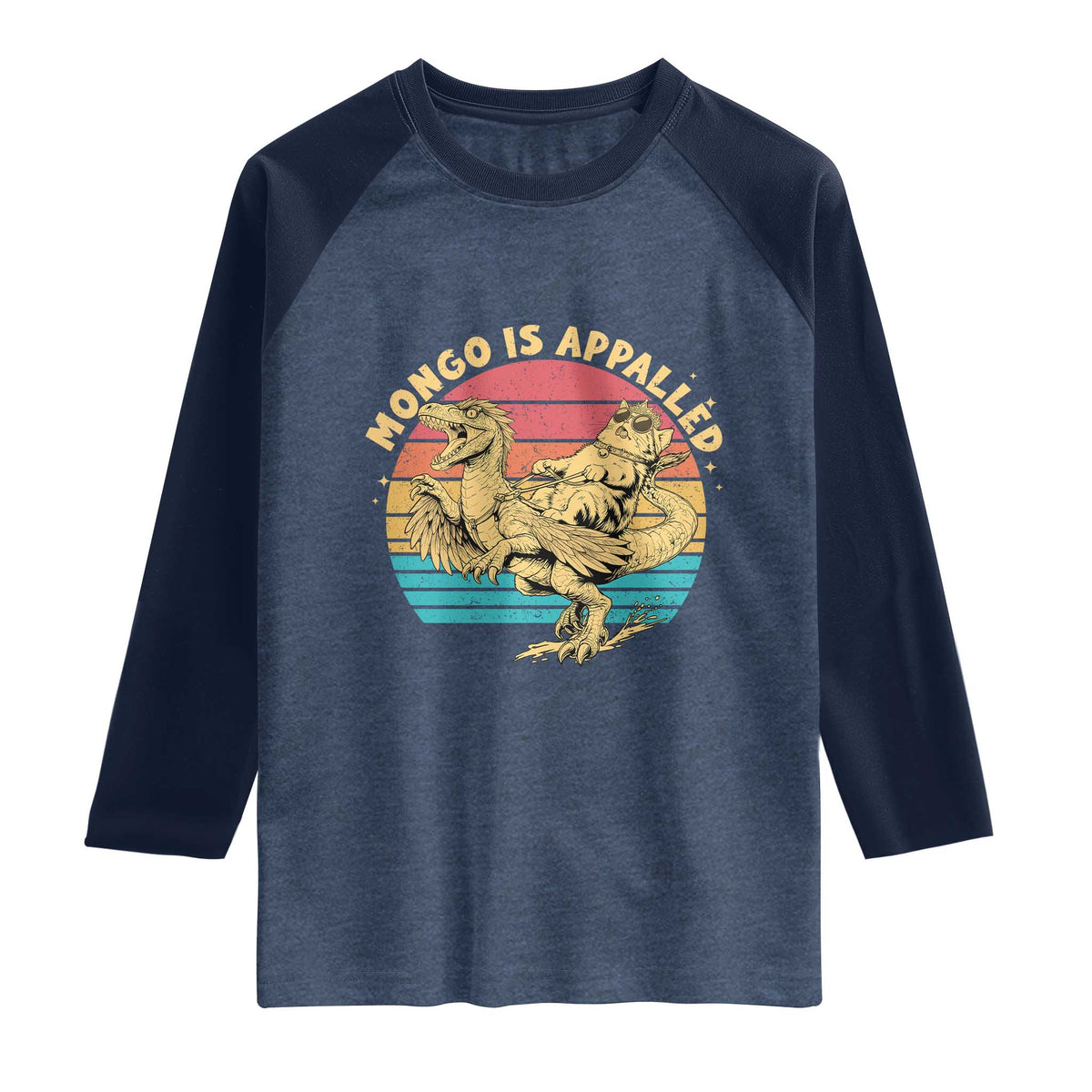 Mongo is Appalled Raglan Shirt Vintage Princess Cat Riding Dinosaur