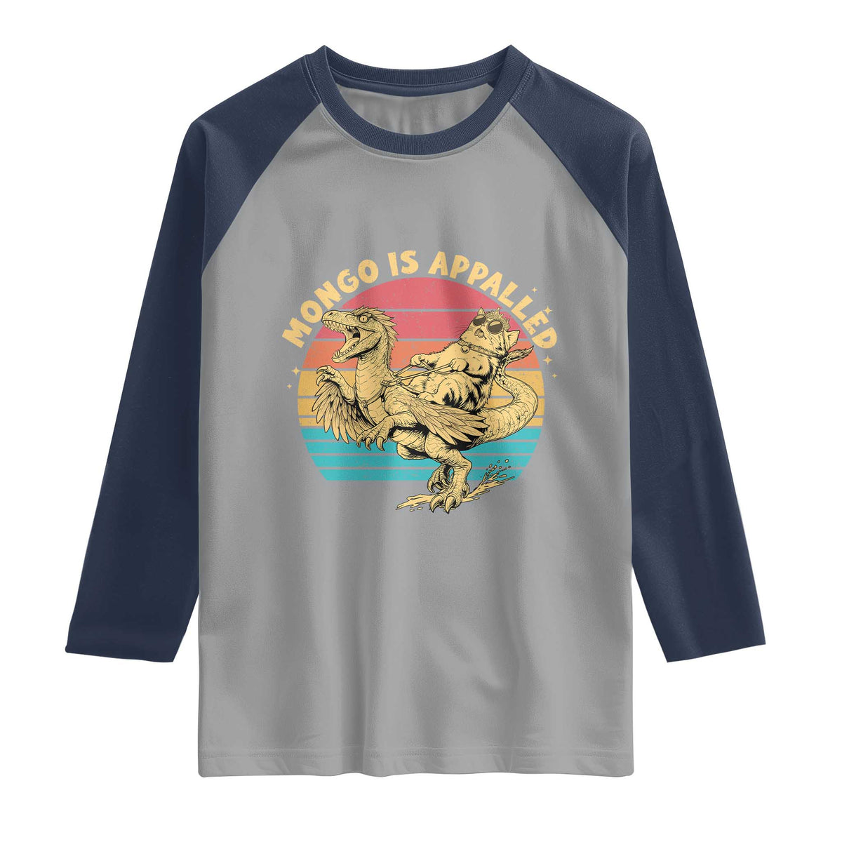 Mongo is Appalled Raglan Shirt Vintage Princess Cat Riding Dinosaur