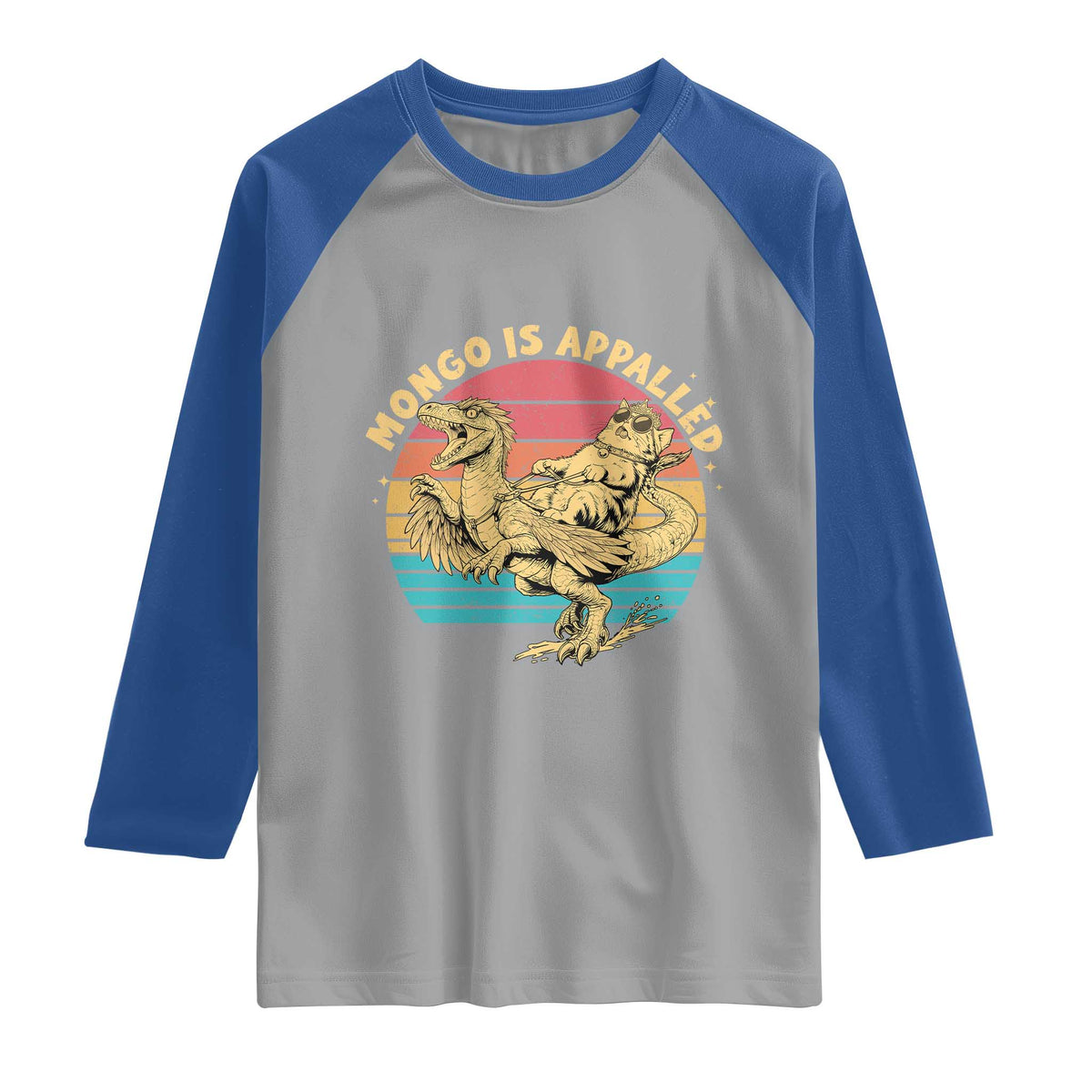Mongo is Appalled Raglan Shirt Vintage Princess Cat Riding Dinosaur