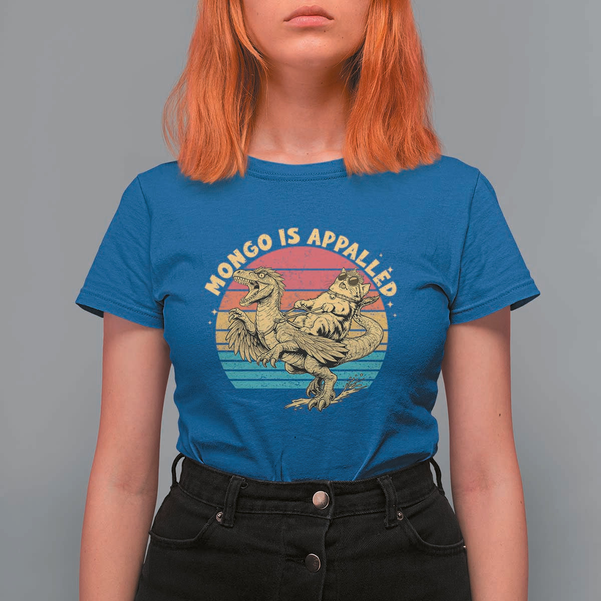 Mongo is Appalled T Shirt For Women Vintage Princess Cat Riding Dinosaur