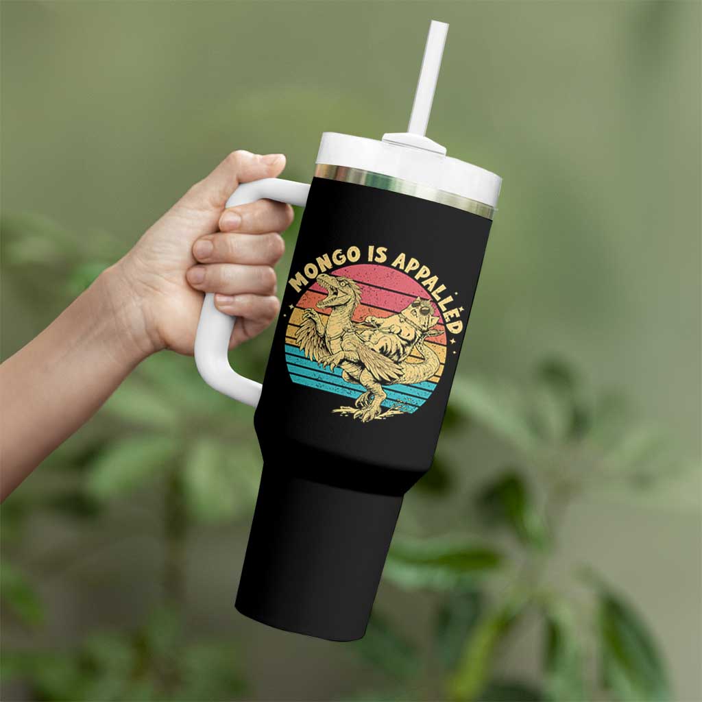 Mongo is Appalled Tumbler With Handle Vintage Princess Cat Riding Dinosaur