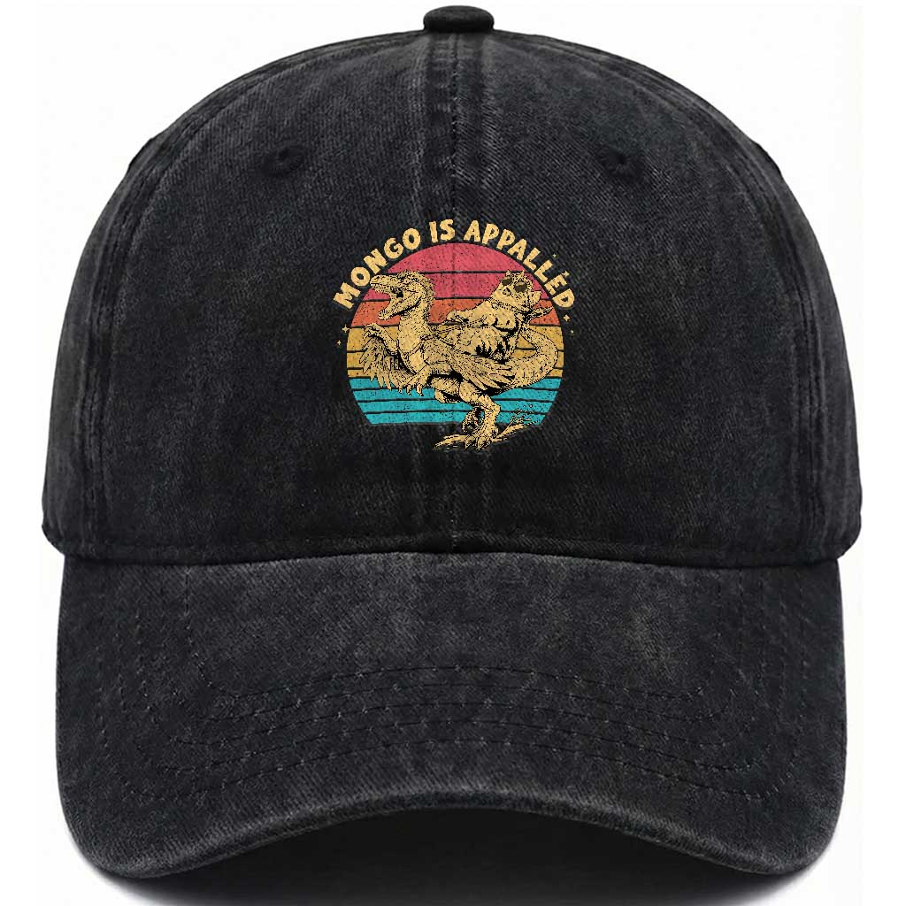 Mongo is Appalled Washed Cotton Baseball Cap Vintage Princess Cat Riding Dinosaur