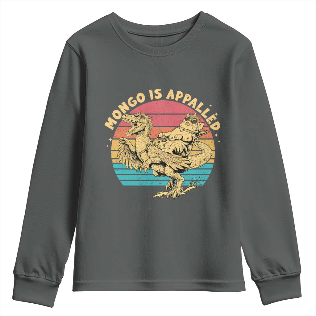 Mongo is Appalled Youth Sweatshirt Vintage Princess Cat Riding Dinosaur