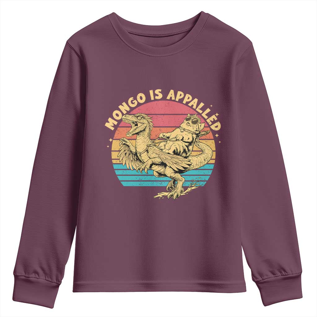 Mongo is Appalled Youth Sweatshirt Vintage Princess Cat Riding Dinosaur
