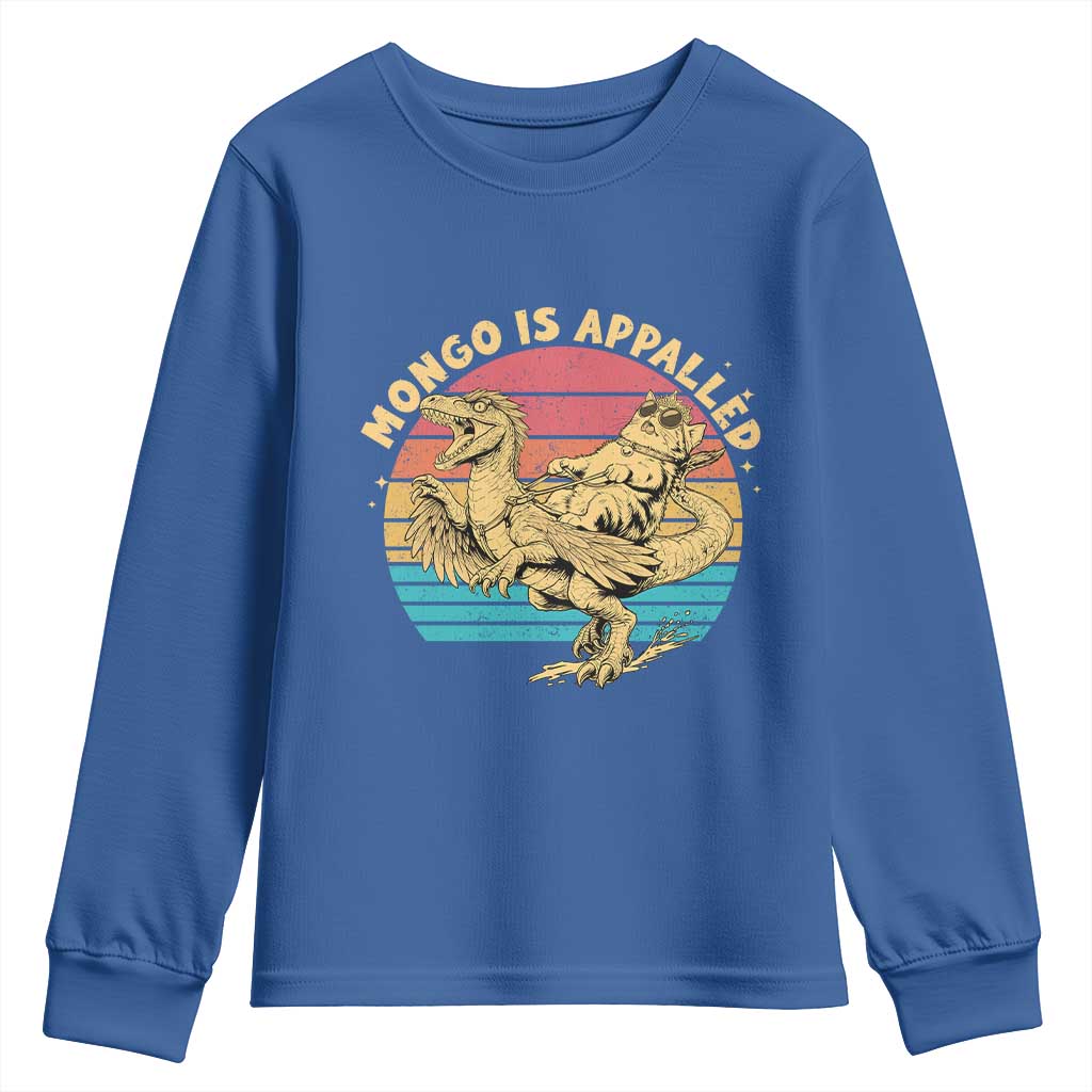 Mongo is Appalled Youth Sweatshirt Vintage Princess Cat Riding Dinosaur