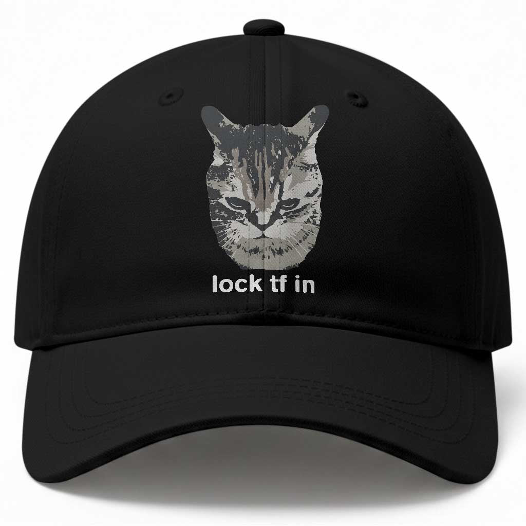Lock TF In Cat Baseball Cap Funny Gen Z Meme